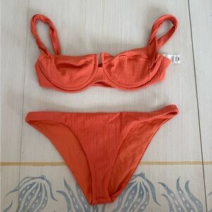 Lspace Orange Ribbed Bikini Set